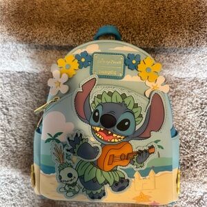 Loungefly Disney Stitch Floral Kids Backpack - Blue and Yellow
